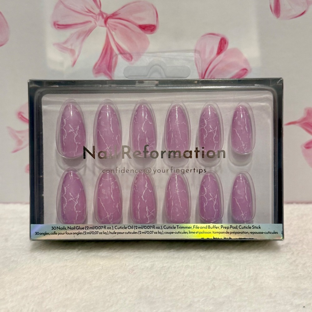 Nail Reformation Lavender Marble‎ Almond Press On Nails Kit 30 Piece Glue Buffer